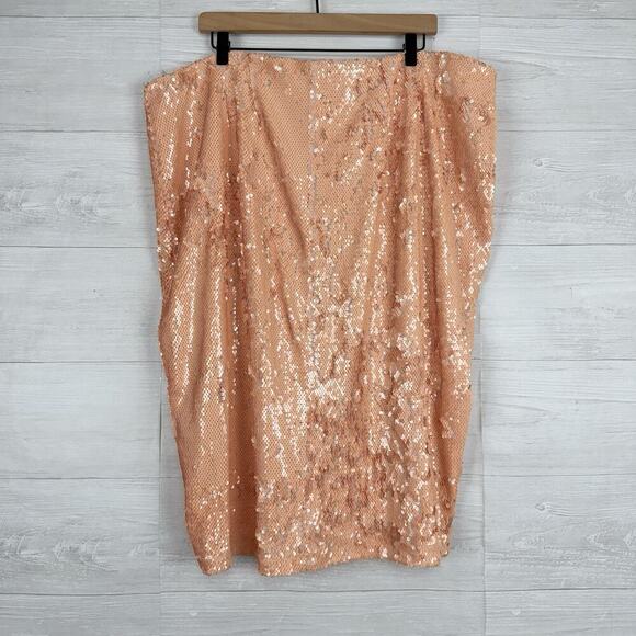 Eloquii Sequin Straight Pencil Skirt Plus Size 20 Peach Elastic Waist Party NEW - Picture 4 of 11